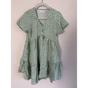Zara Green Daisy Print Short Sleeve Dress Size 6